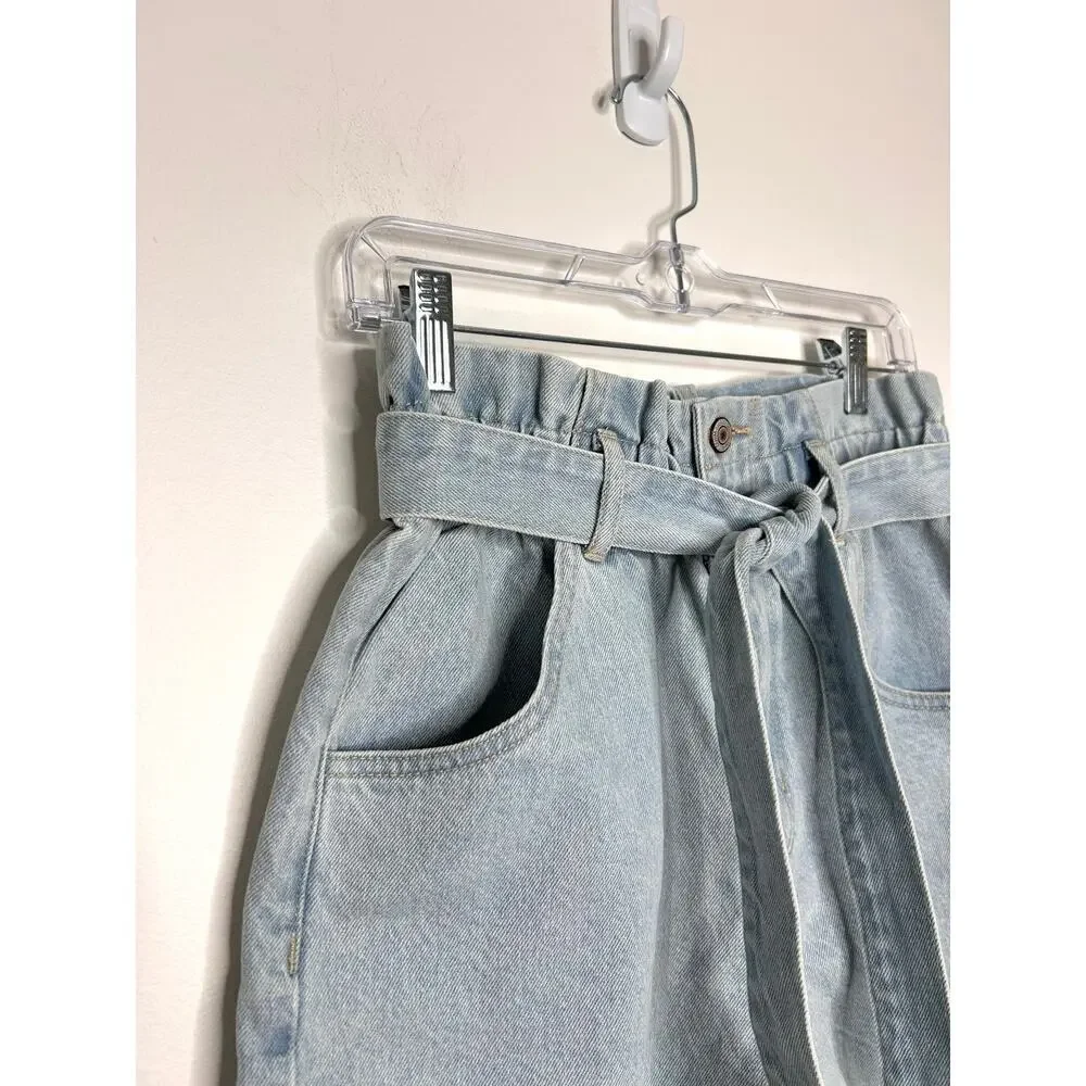 Vervet Denim Cutoff Shorts Sz M Tie Paper Bag Waist Lt Wash Boho Festival Summer